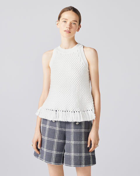 WHITE BASKETWEAVE KNIT TOP – ADEAM